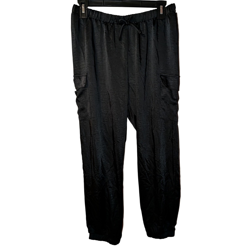Self Esteem Womens XL Black Cargo Joggers Elastic Waist Textured Utility Pants